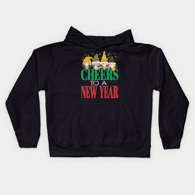 Fun Happy New Year's Eve Cheers to a New Year Gnomes Beers Kids Hoodie by Envision Styles